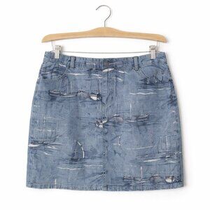 LIZ CLAIBORNE | Blue & Cream Boats Nautical Mini Skirt - Size Womens 10 Petite